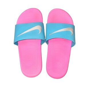 Nike pink & blue slides youth girls flip flops sandals   shoes size 4